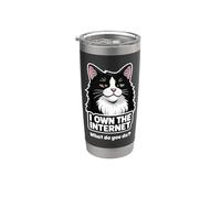 Smug Tuxedo Cat posee el felino divertido de Internet Vaso térmico de acero inoxidable de doble pared