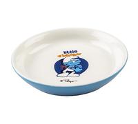 Smurfs duvoplus, Los Pitufos costaud Cuenco bajo, 14,2x14,2x2,5cm, cerámica esmaltada de Calidad, Resistente y Estable, para Alimentos húmedos, Alimentos Secos y Agua, Lavable en lavavajillas