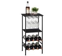 smusei Botellero Vino 4 Niveles Garrafeira Metal Independiente Wine Rack Capacidad para 9 Copas Vino 8 Botellas Vino Botelleros Vintage para Cocina Bar Bodega 80x40x30CM (Negro)