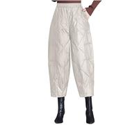 SMUXP Clearance of Sale - Pantalones acolchados para mujer, elásticos, de cintura alta, acolchados, para invierno, cálidos, casuales, recortados, con bolsillos, Feliz Año Nuevo 2025, ofertas negras de