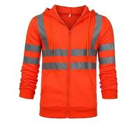 SMUXP Hi Vis - Sudadera con capucha para hombre, cinta reflectante de alta visibilidad, con cordón ajustable y bolsillos, naranja, M
