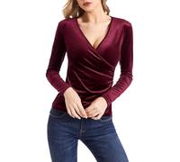 SMUXP Liquidación de venta Camisa de terciopelo negro para mujer, camisa de terciopelo acolchada, camisa de terciopelo rojo, camisa de terciopelo marrón para mujer, Rojo#26, XL