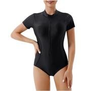 SMUXP Trajes de baño de manga larga para mujeres, adolescentes y niñas, con cremallera frontal, una pieza, para surf, modesto, cobertura completa, estampado floral, venta de liquidación, negro