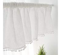 SMYH Algodón Lino Cortina De Ventana De Cafe Blanco Estilo Rústico Visillos De Cocina Cortina Traslúcidos Cortinas Cortas para Casa con Pelota 40X100CM