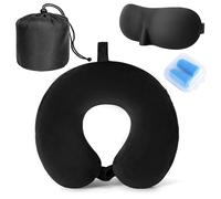 SMYJDMM Almohada cervical de avión, almohada de viaje de espuma viscoelástica, almohada de viaje con antifaz para dormir, bolsa para viajes, avión, oficina, coche, tren (negro)