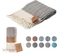 SMYRNA TURKISH COTTON Herringbone Series - Manta de 50 x 60 Pulgadas, Mantas para Exteriores, Mantas y Mantas para sofá, Cama, Silla, Picnic en la Playa, Manta turca Bohemia de Viaje, Color Beige