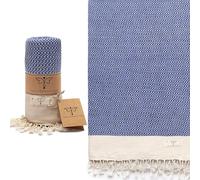 SMYRNA TURKISH COTTON Serie Vintage Toalla de Playa turca, Manta de Playa Extra Grande de Secado rápido, sin Arena, algodón Ligero, para la Piscina, SPA, Viajes, Gimnasio, 94 x 180 cm, Azul Celeste