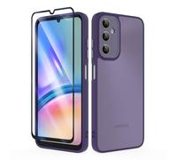 SMYTU Funda para Samsung Galaxy A05s 4G 6,7 Pulgadas con Cristal Templado,Carcasa Translúcida Mate Trasera Cover - Morado Oscuro
