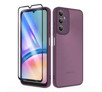 SMYTU Funda para Samsung Galaxy A05s 4G 6,7 Pulgadas con Cristal Templado,Carcasa Translúcida Mate Trasera Cover - Vino Rojo