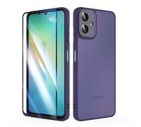 SMYTU Funda para Samsung Galaxy A06 4G 6,7 Pulgadas con Cristal Templado,Carcasa Translúcida Mate Trasera Cover - Morado Oscuro