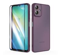 SMYTU Funda para Samsung Galaxy A06 4G 6,7 Pulgadas con Cristal Templado,Carcasa Translúcida Mate Trasera Cover - Vino Rojo