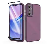 SMYTU Funda para Samsung Galaxy A15 4G / 5G 6,5 Pulgadas con Cristal Templado,Carcasa Translúcida Mate Trasera Cover - Vino Rojo
