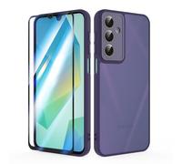 SMYTU Funda para Samsung Galaxy A16 4G / 5G 6,7 Pulgadas con Cristal Templado,Carcasa Translúcida Mate Trasera Cover - Morado Oscuro