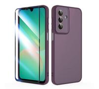 SMYTU Funda para Samsung Galaxy A26 5G 6,64 Pulgadas con Cristal Templado,Carcasa Translúcida Mate Trasera Cover - Vino Rojo