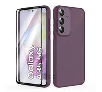 SMYTU Funda para Samsung Galaxy A35 5G 6,6 Pulgadas con Cristal Templado,Carcasa Translúcida Mate Trasera Cover - Vino Rojo