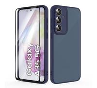 SMYTU Funda para Samsung Galaxy A35 5G 6,6 Pulgadas con Cristal Templado,Carcasa Translúcida Mate Trasera Cover - Azul