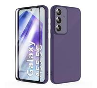 SMYTU Funda para Samsung Galaxy A55 5G 6,6 Pulgadas con Cristal Templado,Carcasa Translúcida Mate Trasera Cover - Morado Oscuro