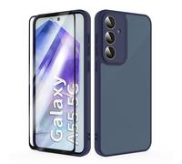 SMYTU Funda para Samsung Galaxy A55 5G 6,6 Pulgadas con Cristal Templado,Carcasa Translúcida Mate Trasera Cover - Azul