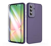 SMYTU Funda para Samsung Galaxy A56 5G 6,7 Pulgadas con Cristal Templado,Carcasa Translúcida Mate Trasera Cover - Morado Oscuro
