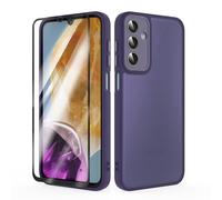 SMYTU Funda para Samsung Galaxy M15 / F15 5G 6.5 Pulgadas con Cristal Templado,Carcasa Translúcida Mate Trasera Cover - Morado Oscuro