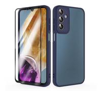 SMYTU Funda para Samsung Galaxy M15 / F15 5G 6.5 Pulgadas con Cristal Templado,Carcasa Translúcida Mate Trasera Cover - Azul