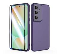 SMYTU Funda para Samsung Galaxy S24 FE 5G 6,7 Pulgadas con Cristal Templado,Carcasa Translúcida Mate Trasera Cover - Morado Oscuro