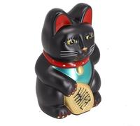SMZhomeone 1 adorno eléctrico de gato de la suerte agitando de plástico dorado con brazo móvil para tienda de riqueza, oficina, hogar, decoración de coche (negro)