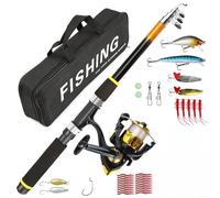 SMZhomeone Caña de pescar y carrete para combo con kit de accesorios de línea de cebo, relación 52:1, material FRP, anillos guía de metal para río, lago, mar, pesca negra (1.8)