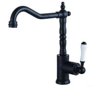 SMZhomeone Grifo de cocina con boquilla giratoria de 360°, grifo de cuello de cisne de una sola manija para fregadero, construcción de latón resistente al óxido para cocina o baño (negro)