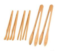 SMZhomeone Juego de 6 pinzas de cocina de madera con aperitivos, pinzas rectas y curvas para barbacoa, servir ensalada y necesidades generales de cocina