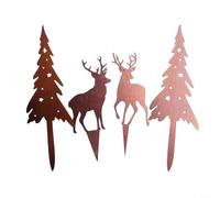 SMZhomeone Juego de decoración de jardín de árbol de Navidad y ciervos de metal rústico de 4 piezas con diseño de silueta navideña y acabado resistente a la intemperie para patio al aire libre y