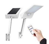 SMZhomeone Lámpara de pared solar LED para exteriores con sensor de movimiento PIR, carga bidireccional, control remoto, IP65 impermeable para seguridad de jardín e iluminación de porche (blanco)