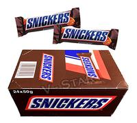 Snickers Chocolatina con Crema de Cacahuete, Caramelo y Cacahuete recubiertos de Chocolate con Leche (24 x 50g)