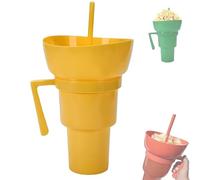 Snack and Drink Combo Cup,New Reusable 2-In-1 Tumbler with Snacks Bowl and Handle,for Journey, Cinema, Home(Yellow)