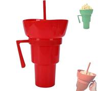Snack and Drink Combo Cup,New Reusable 2-In-1 Tumbler with Snacks Bowl and Handle,for Journey, Cinema, Home(Red)