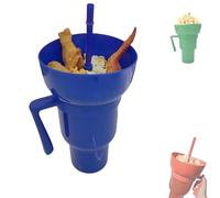 Snack and Drink Combo Cup,New Reusable 2-In-1 Tumbler with Snacks Bowl and Handle,for Journey, Cinema, Home(Blue)