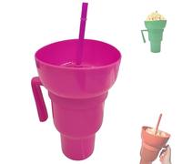 Snack and Drink Combo Cup,New Reusable 2-In-1 Tumbler with Snacks Bowl and Handle,for Journey, Cinema, Home(Rose red)