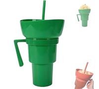 Snack and Drink Combo Cup,New Reusable 2-In-1 Tumbler with Snacks Bowl and Handle,for Journey, Cinema, Home(Green)
