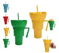 Snack and Drink Cup Combo, 2-In-1 Snack Cup & Bowl And Drink Tumbler With Straw, Tumbler Travel Snack & Multiple Functions, Perfect for Stadium, Travel, Movie Nights (Green+Yellow)