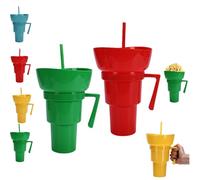 Snack and Drink Cup Combo, 2-In-1 Snack Cup & Bowl And Drink Tumbler With Straw, Tumbler Travel Snack & Multiple Functions, Perfect for Stadium, Travel, Movie Nights (Green+Red)