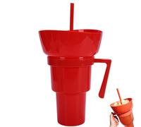 Snack And Drink Cup Combo, With Straw Snack And Drink Cup 2 In 1 Withs Straw, One-Handed Use Drink Cups Withs Snack Bowl Dreusable Combo Mug For Travel, Cinema, Home (red)