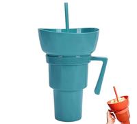 Snack And Drink Cup Combo, With Straw Snack And Drink Cup 2 In 1 Withs Straw, One-Handed Use Drink Cups Withs Snack Bowl Dreusable Combo Mug For Travel, Cinema, Home (blue)