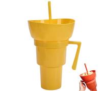Snack And Drink Cup Combo, With Straw Snack And Drink Cup 2 In 1 Withs Straw, One-Handed Use Drink Cups Withs Snack Bowl Dreusable Combo Mug For Travel, Cinema, Home (yellow)