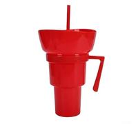 Snack And Drink Forcombo - Vaso 2 en 1 a prueba de fugas con asa y popote para noches de cine, picnics y aventuras de viaje (color rojo puro)