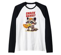 SNACK BANDIT Lindo mapache Pizza 90s Estilo de dibujos animados Camiseta Manga Raglan