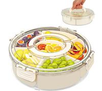 Snack Box con 6 Extraíble Compartimentos, 360 Giratoria Bandeja para Aperitivos, Cuenco Portátil Con Tapa Y Asa, Snacktablett Organizer, Caja de Aperitivos Redonda para Frutas, Dulces, Frutos Secos