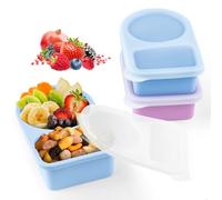 Snack Box, Recipientes Snacks, Reutilizable, PortáTil, a Prueba de Fugas, Fabricado en Silicona, con Compartimentos, Ideal para Frutas, Aperitivos, Dulces, Picnics Y Fiestas, 2 Unidades, Azul/Rosa