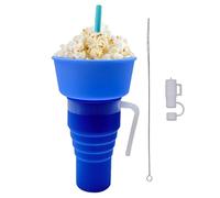 Snack Drink Cup, 600ml Foldable Silicone Cup With Snack Bowl, Reusable Portable Colorful With Straw And Cleaning Brush, Perfect For Chips, Pretzels, And Outdoor Drinks, Use Design