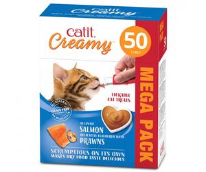 Snack líquido de salmón y camarones para gatos - Catit Creamy - Cantidad: 50 x 10 g