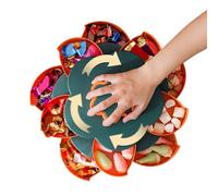 Snack Tray Organizer - Rotating Candy Serving Container for Parties Gatherings | PP Flexible Double Layer Flower Shape Snack Storage Box with Lid Sectioned Treat Holder for Nuts Dips Cookie Appetizer